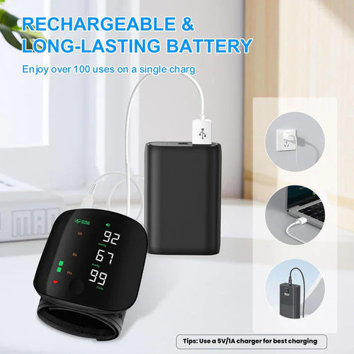 Rechargeable Wrist Blood Pressure Monitor – Digital BP Machine with Large LED Display & Voice Broadcast
