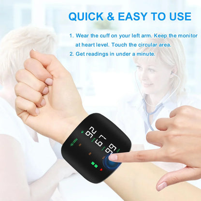 Rechargeable Wrist Blood Pressure Monitor – Digital BP Machine with Large LED Display & Voice Broadcast