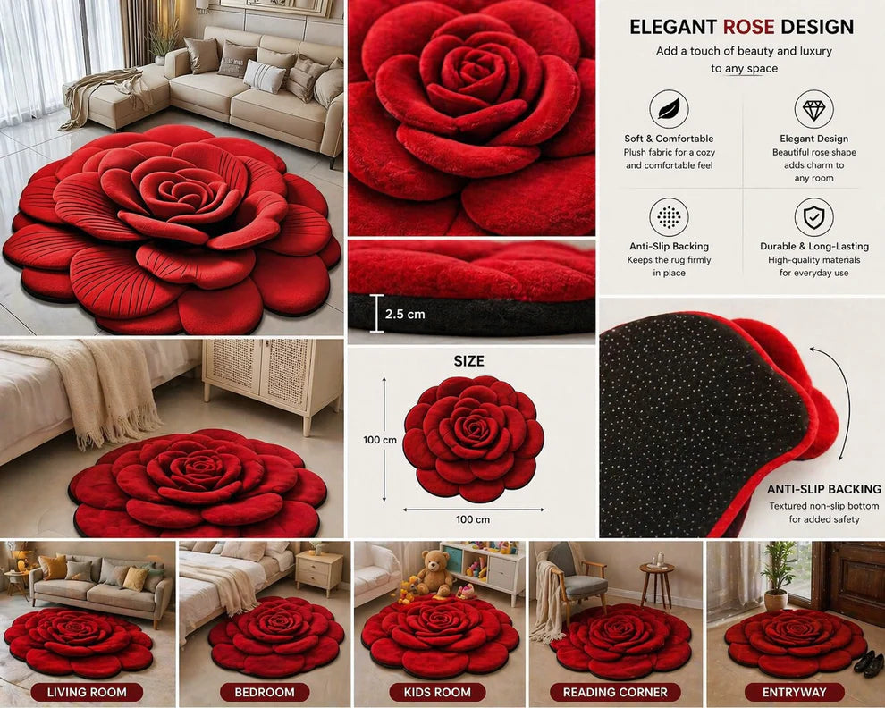 3D Floral Anti-Slip Water Absorbent Floor Mat | Modern Printed Rubber Carpet