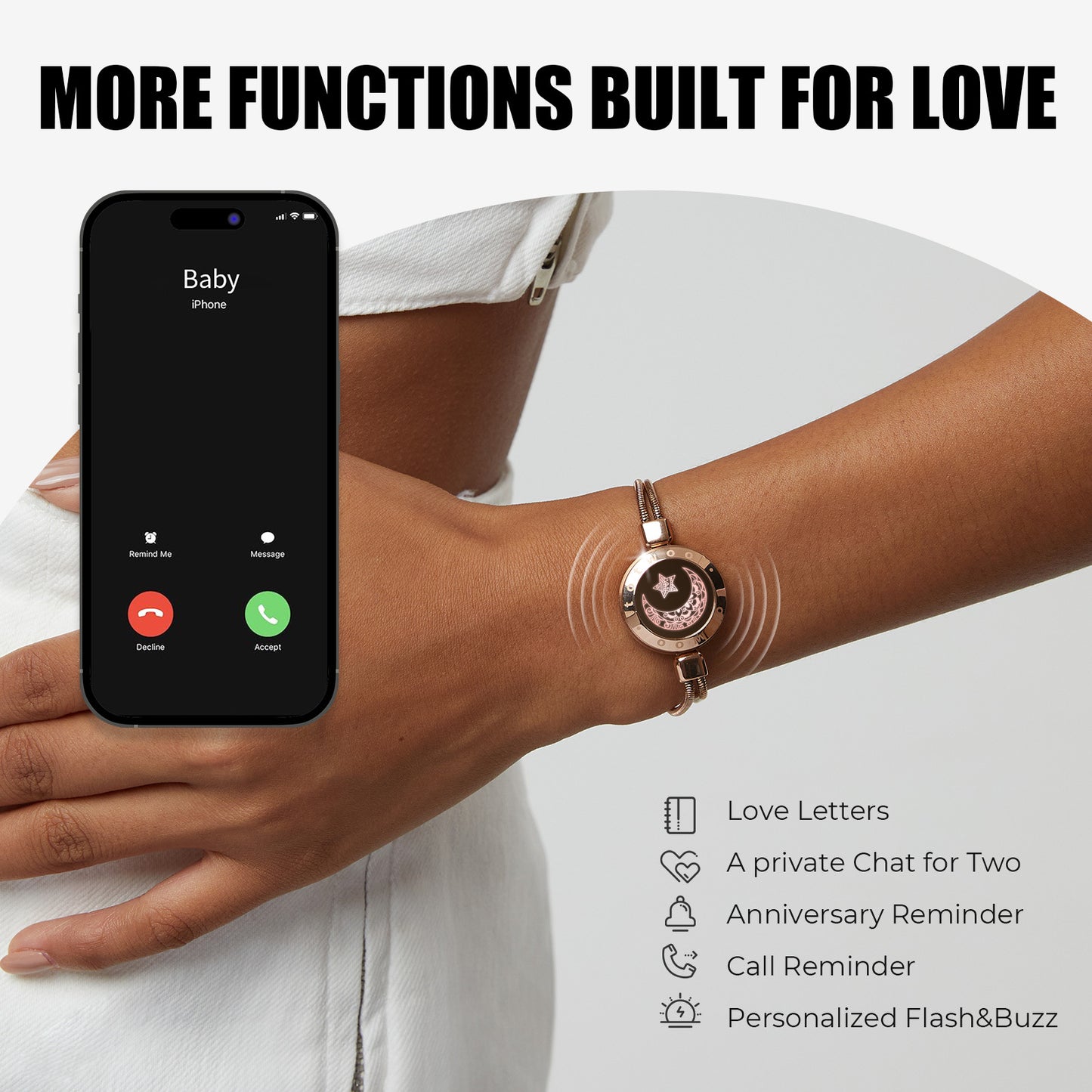 Sun & Moon Snake Chain Smart Couple Bracelets – Long-Distance Touch, Vibration & Light-Up Jewelry
