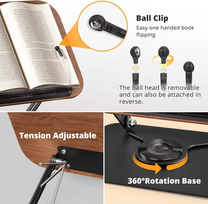 Adjustable 360° Rotating Book Stand for Reading in Bed – Hands-Free Book Holder
