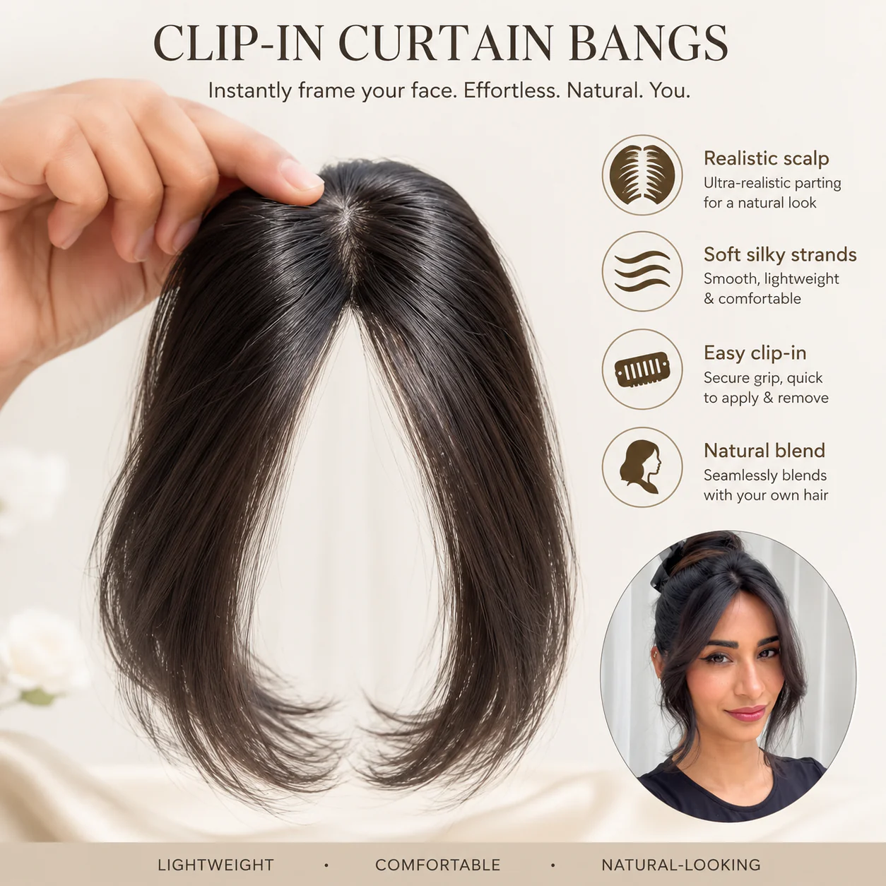 Omilah Clip-In Curtain Bangs